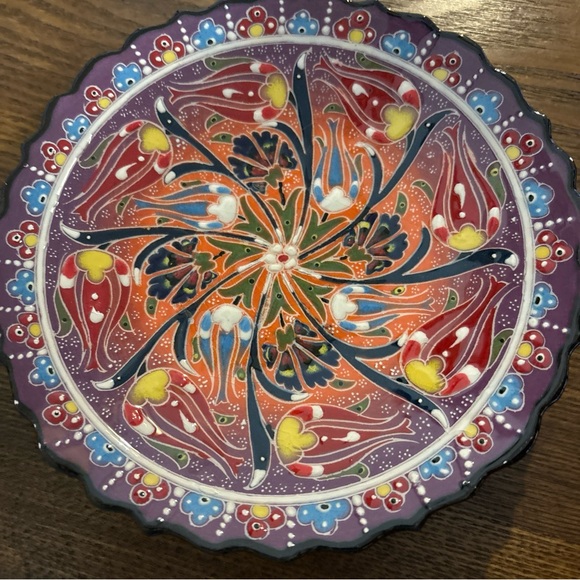 Turkish Hand Painted Raided Enamel decorative plate as is - Picture 4 of 7